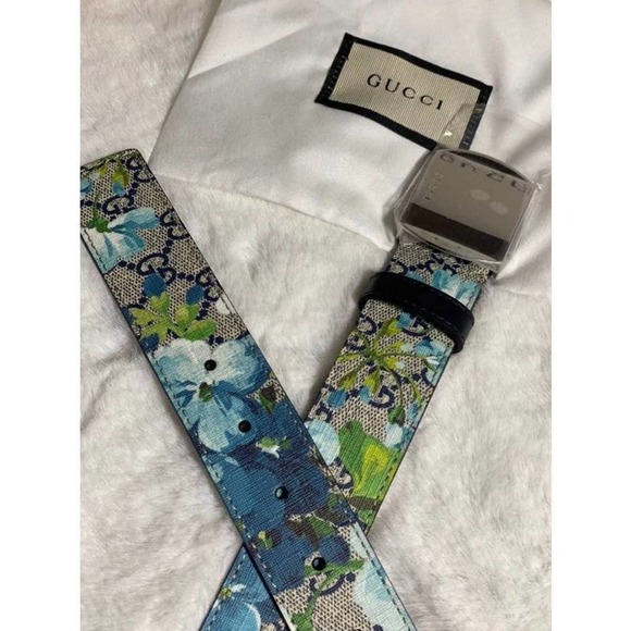 🌀⭐️🥶GUCCI Blooms GG Supreme Coated Canvas / Leather Belt w/ Navy Back - Picture 7 of 7